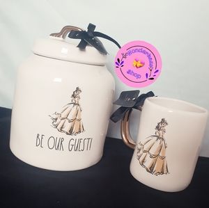 Disney Belle Rae Dunn Cookie Jar and Mug Set - Beauty and the Beast.